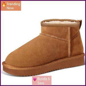 Women's Fur Lined Ankle Snow Boots Anti-Slip Waterproof Winter Boots